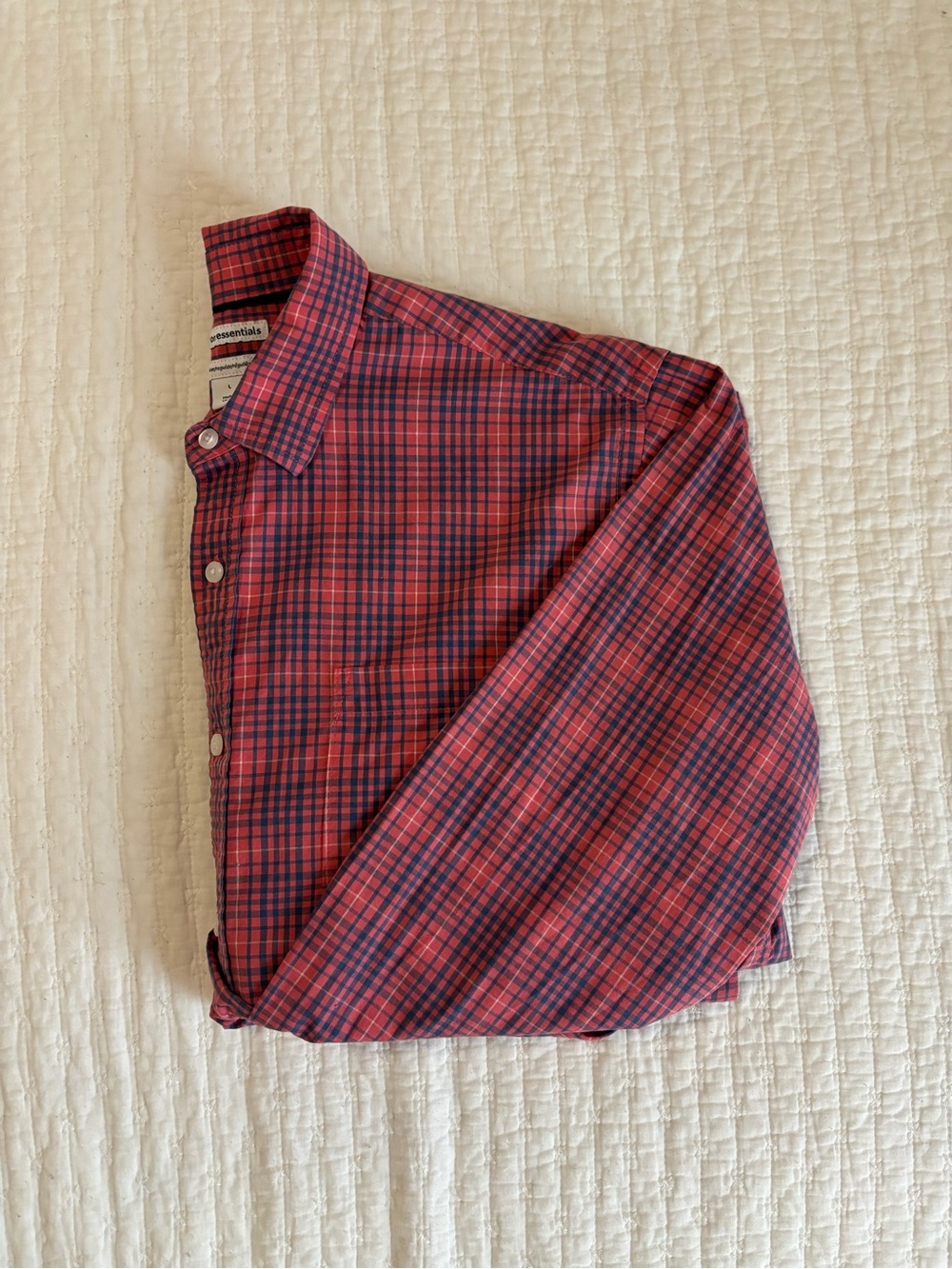 Essentials Red and Navy Plaid Button-Down Shirt